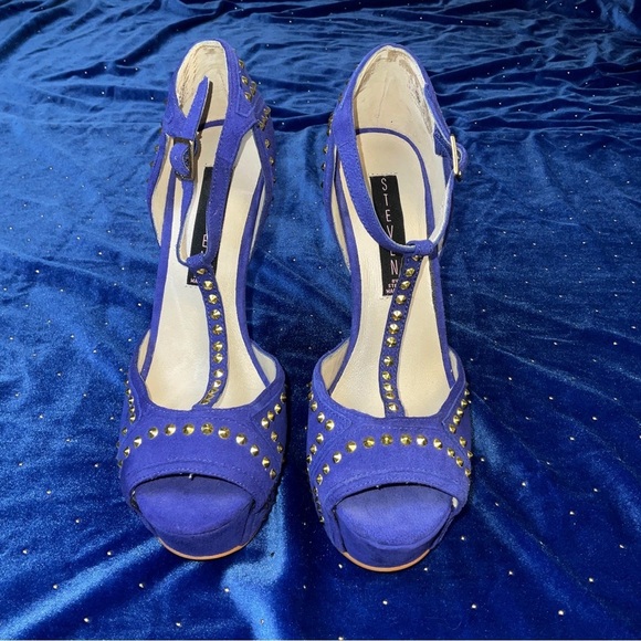 Steven By Steve Madden Shoes - STEVEN by Steve Madden Blue Suede Studded Platform High Heels - Size 6.5